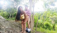 Dirty old decrepit man fucks his own busty stepdaughter in the jungle
