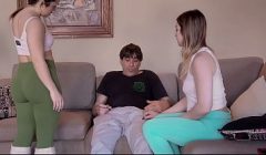 We caught my friend's boyfriend touching himself and we both gave him a blowjob